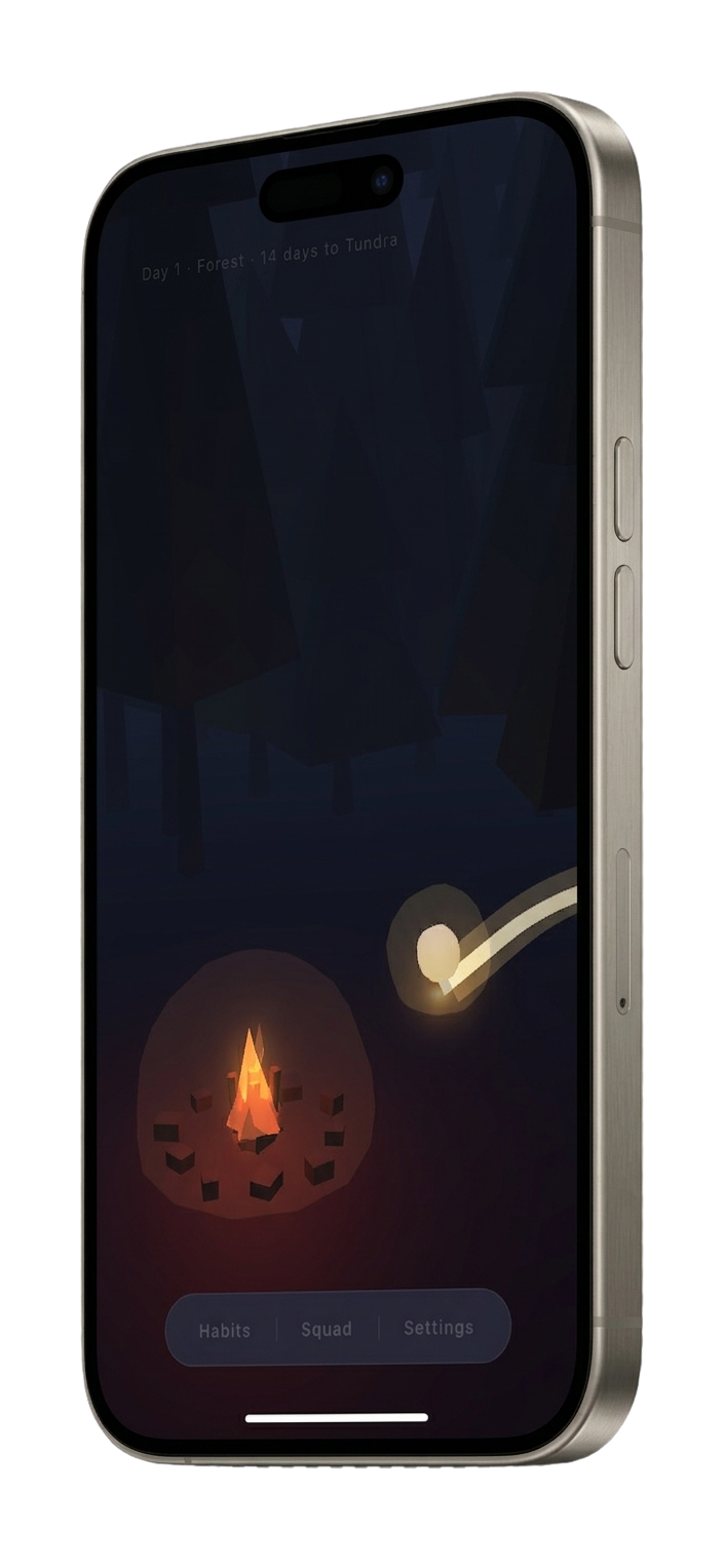 Expedition app — night campfire
